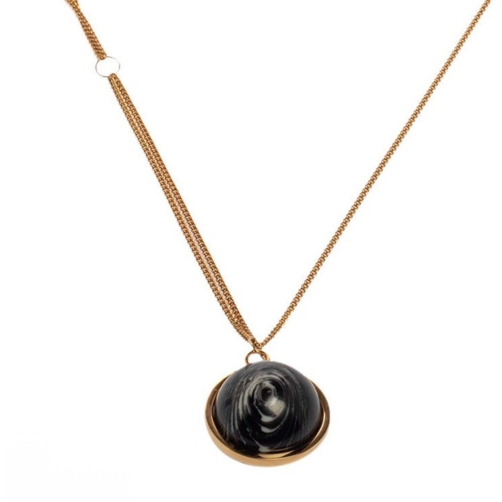 Burberry Multichain Pendant Necklace Gold Tone Black Marbled Resin Box Italy NEW - Picture 3 of 13
